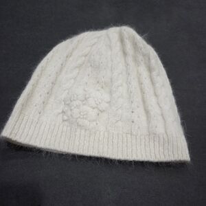 Cozy White Knit Beanie Hat Rabbit Hair/nylon